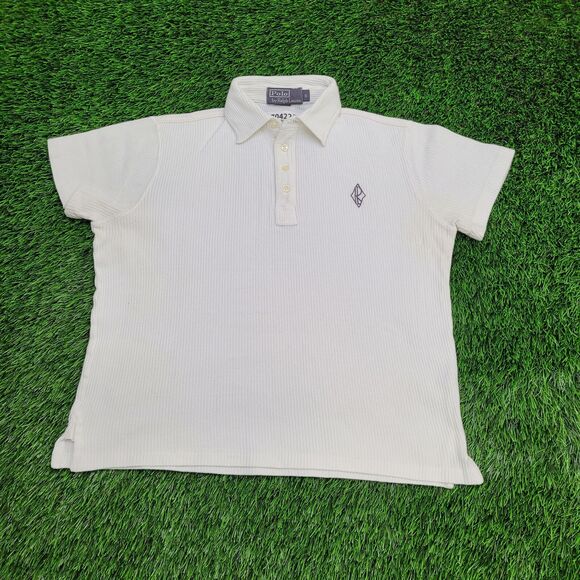 VTG Y2K Polo Ralph Lauren Waffle Knit Polo Mens S Cropped Boxy Fit - Picture 1 of 14